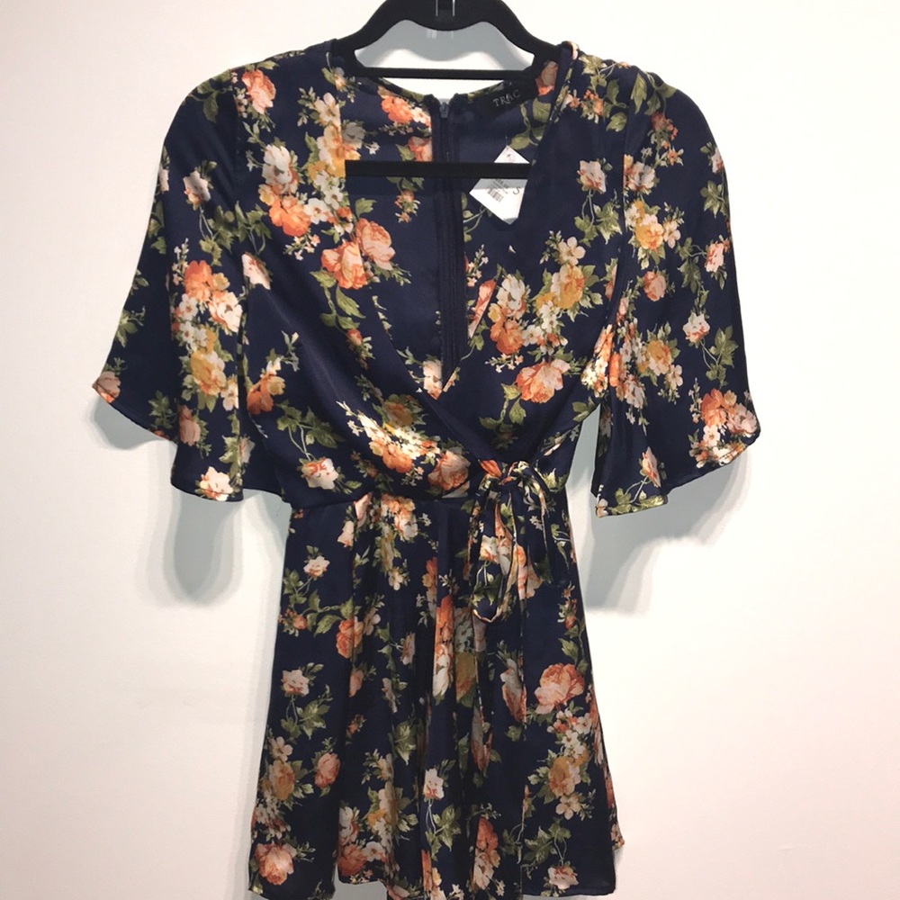 Blue and orange floral print romper S